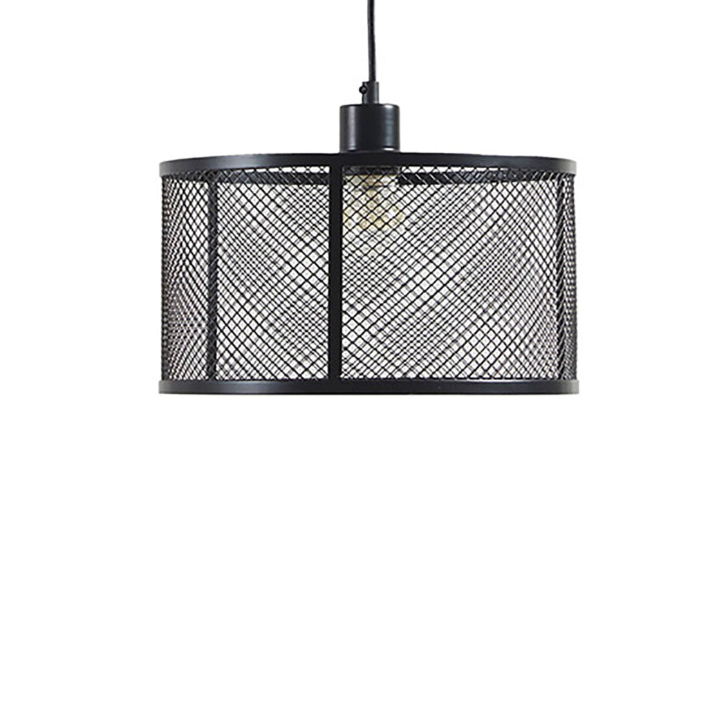 Industrial Black Metal Caged Single Light Pendant