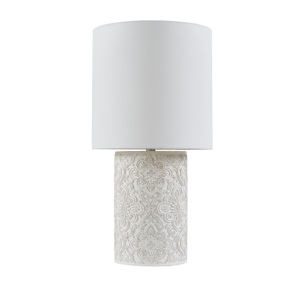 Dimmable Farmhouse Distressed Floral Table Lamp, Cream