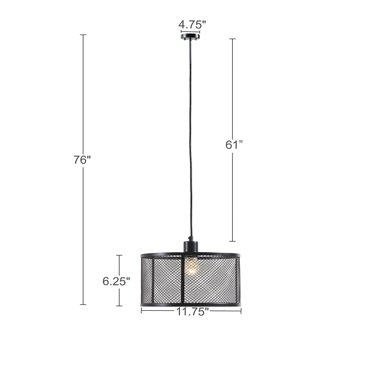 Industrial Black Metal Caged Single Light Pendant