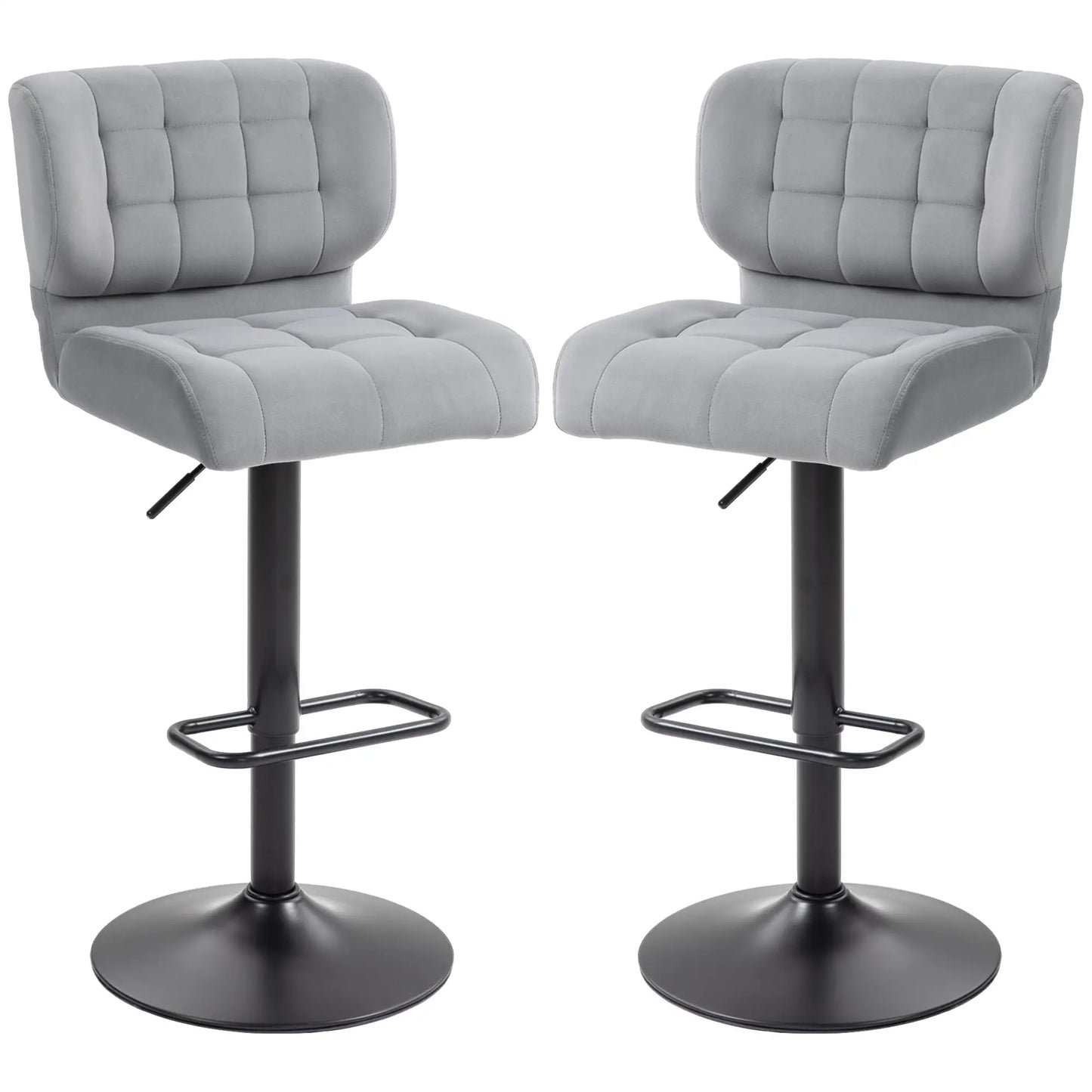 Swivel Tufted Velvet-feel Fabric Barstools Set of 2, Height Adjustable in Grey