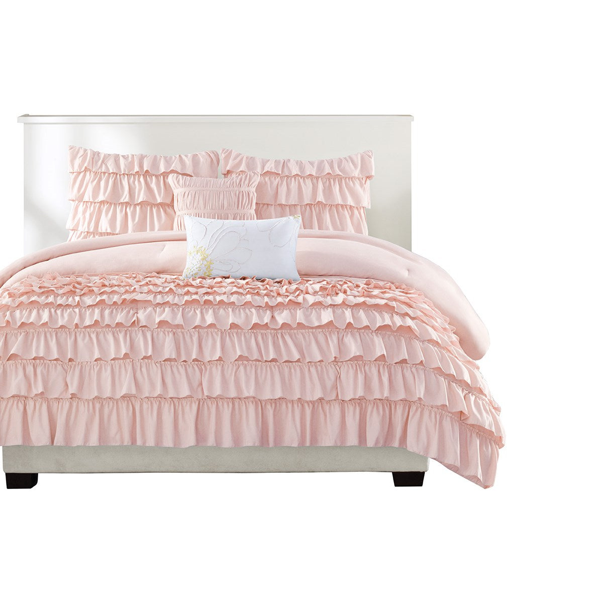 Ruffled Flow 5-Piece Comforter Set, Blush Pink FULL/QUEEN