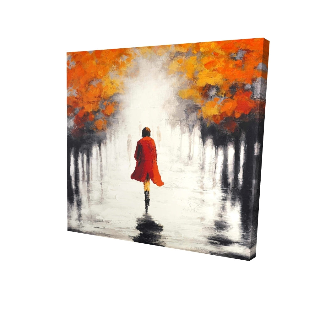 Woman with A Red Coat | Fine Art Print On Canvas 36" X 36"