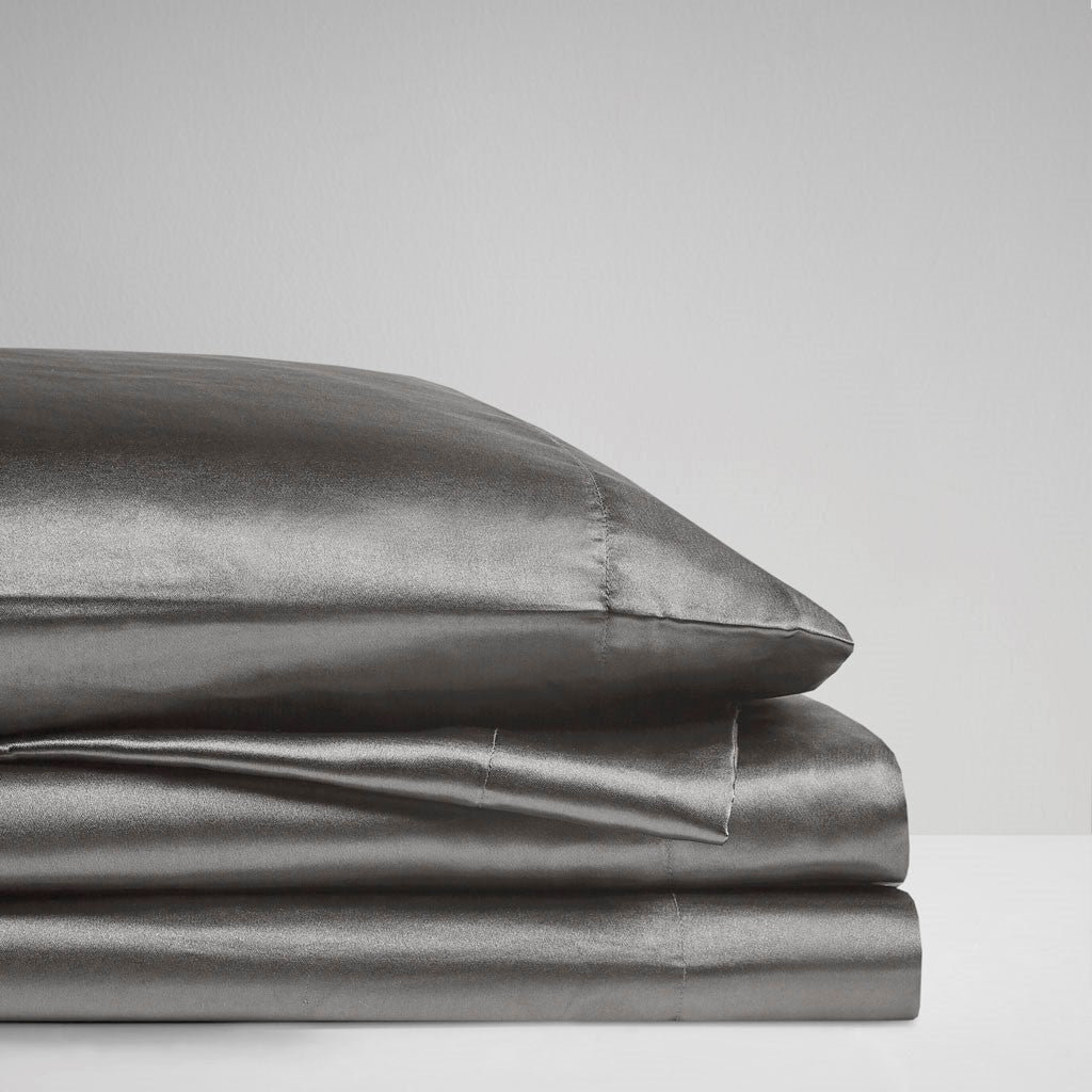 Luxury Satin 6-Piece Sheet Set, Dark Grey