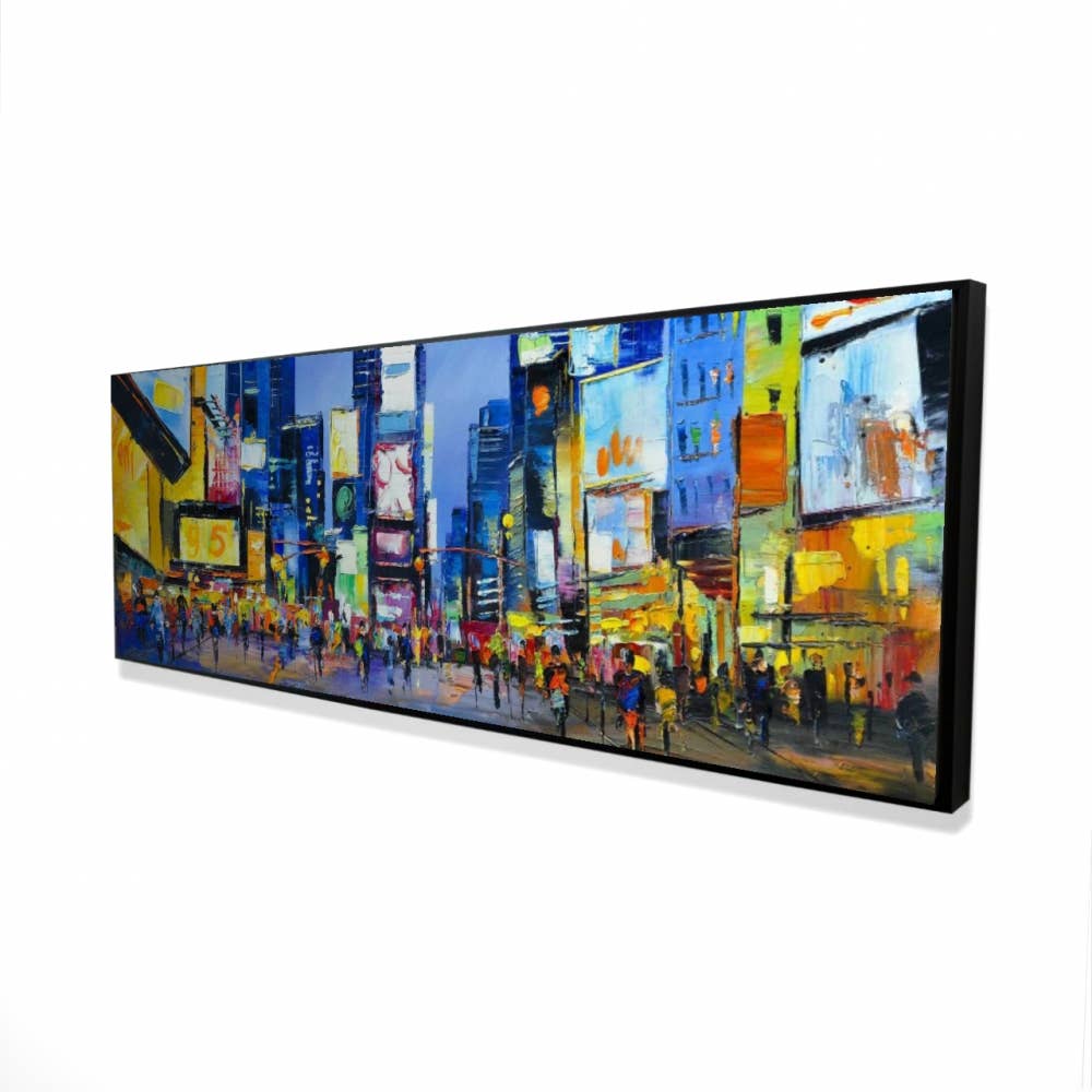 Cityscape in Times Square | Framed Print On Canvas 16" X 48"