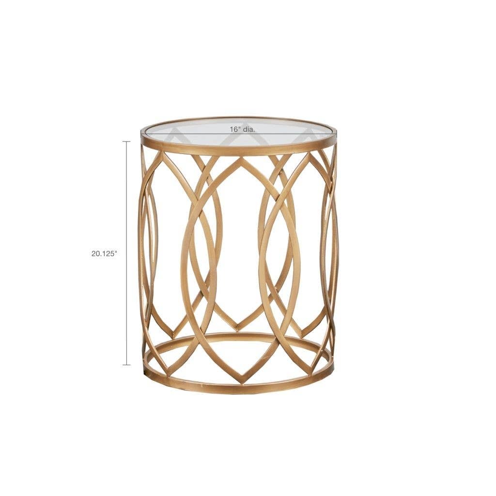 Glass Top Hollow Round Accent Table, Gold