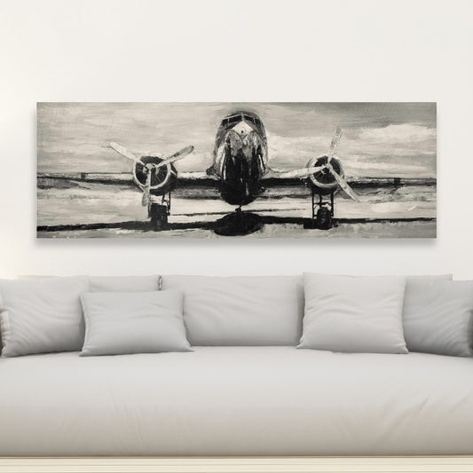 Sepia Airplane Print On Canvas, 20"x60"