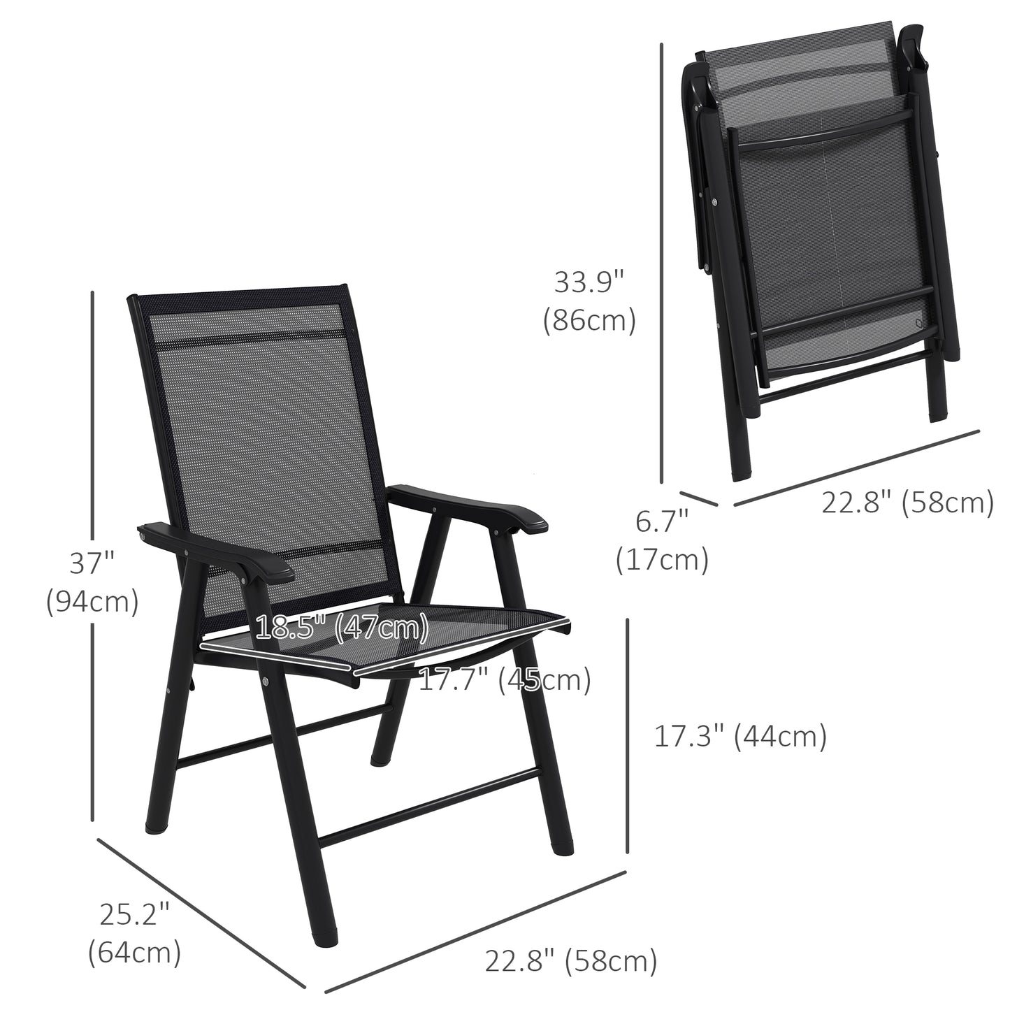 4-Piece Folding Chair Set for Relaxing on Patio Balcony Garden, Comfortable Outdoor Furniture with Armrests, Black