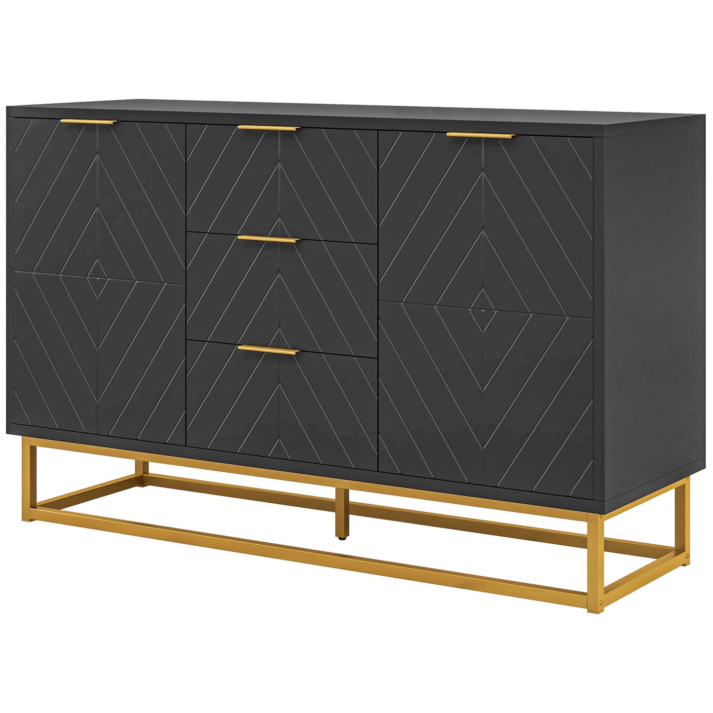 Sideboard Storage Cabinet with 3 Drawers, Adjustable Shelves and Doors, In Black