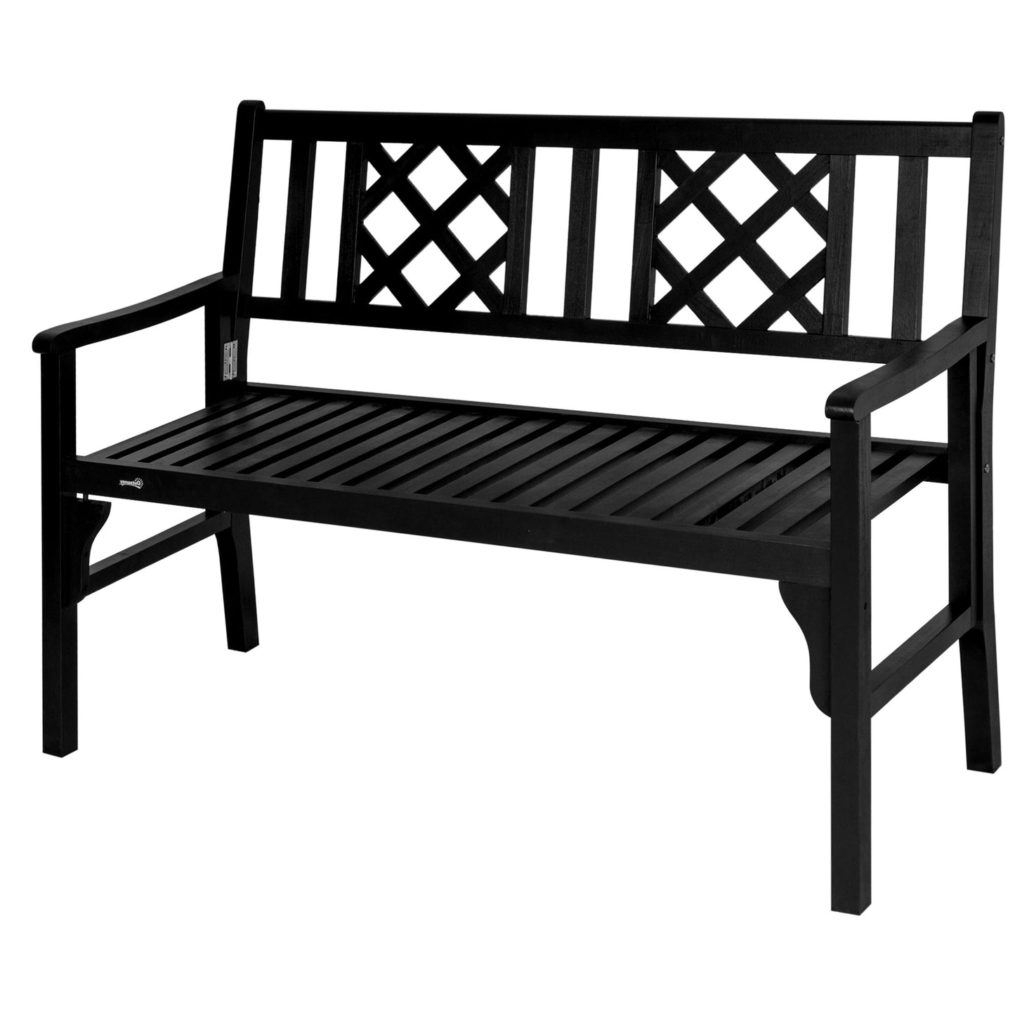 Outsunny Foldable Garden Bench, 2-Seater Patio Wooden Bench, Loveseat Chair with Backrest and Armrest for Patio, Porch or Balcony, Black