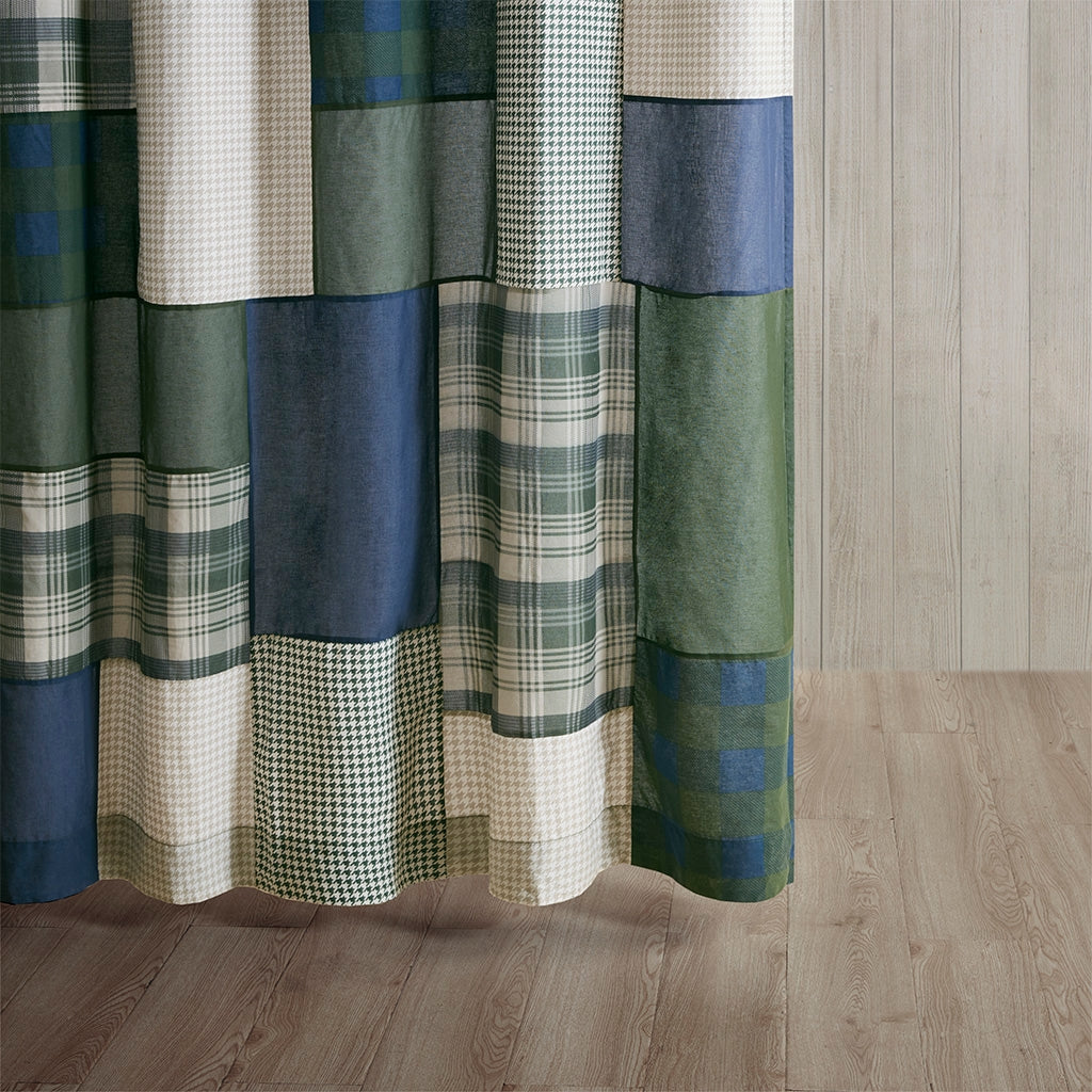 Cabin Plaid Cotton Shower Curtain, Green