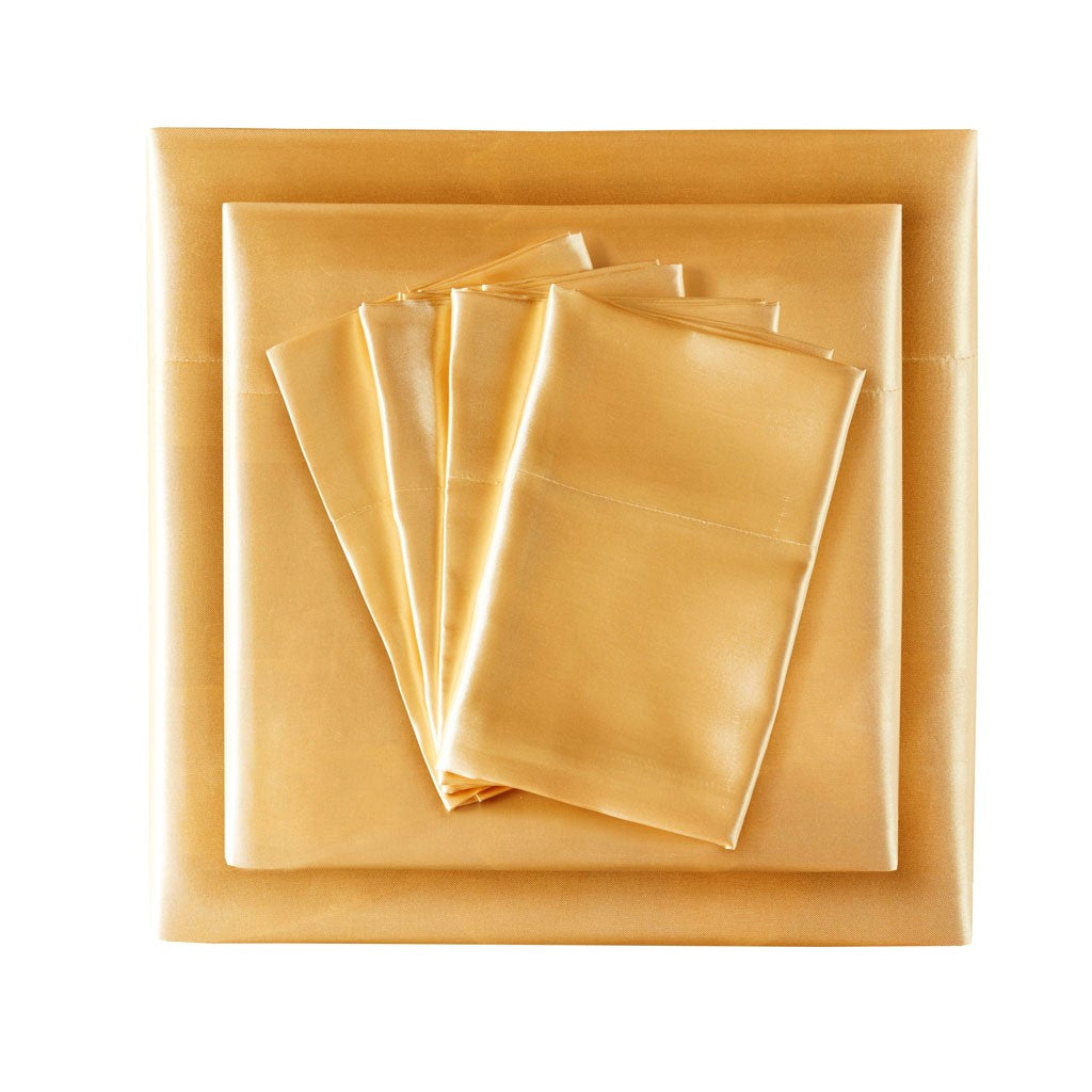 Luxury Satin 6-Piece Sheet Set, Yellow Gold