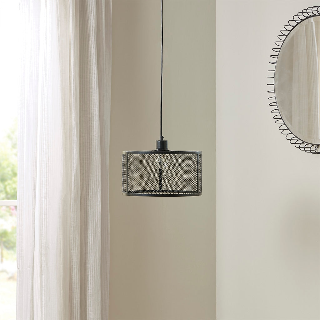 Industrial Black Metal Caged Single Light Pendant