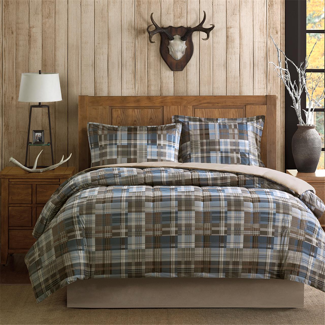 Plaid Soft Spun Comforter Mini Set, Noho Brown FULL/QUEEN