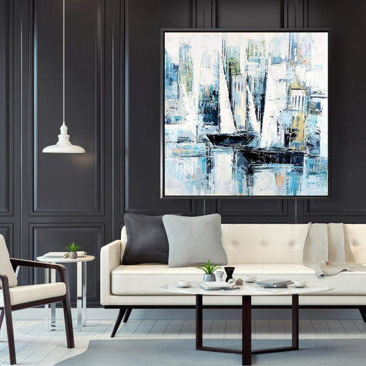 Industrial Style Boats | Framed Print On Canvas 48" X 48"