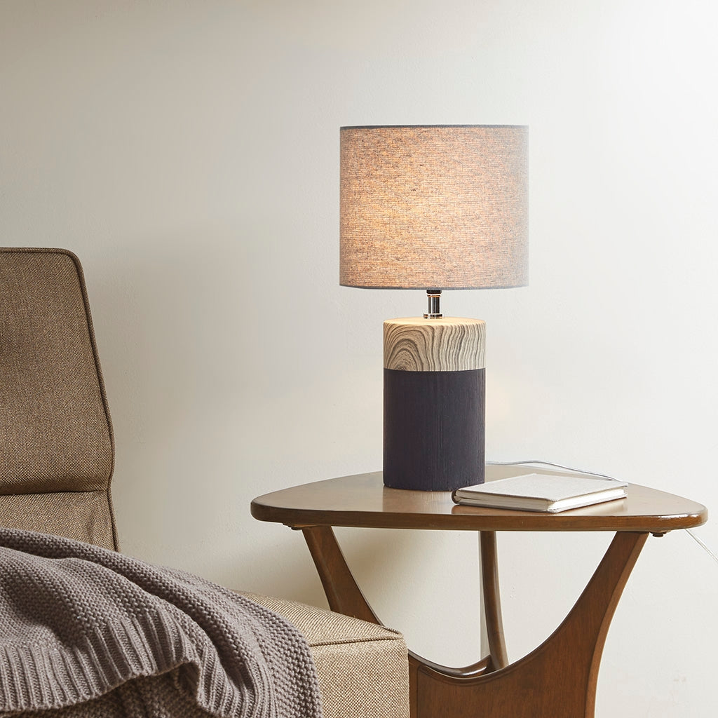 Mid-Century Wood Grain Table Lamp, Matte Black