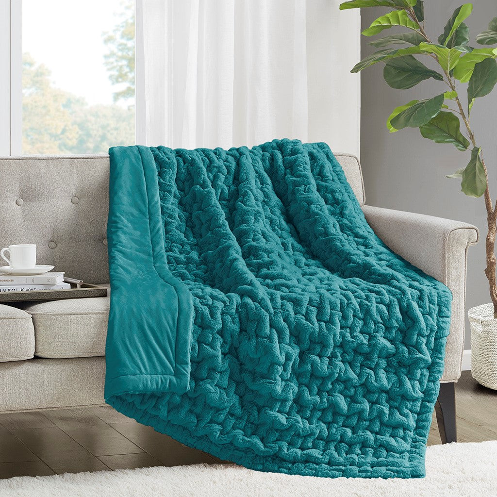 Ruched 50x60" Throw Blanket, Teal