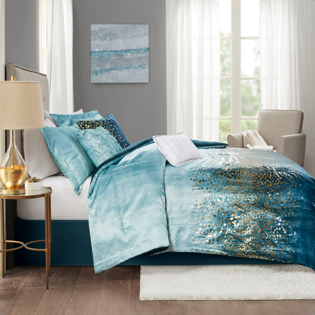 Luxurious Midnight Garden Comforter/Duvet Cover Set, Blue