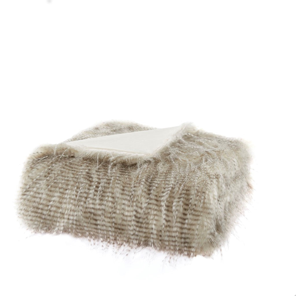 Long Faux Fur 50x60" Throw Blanket, Natural