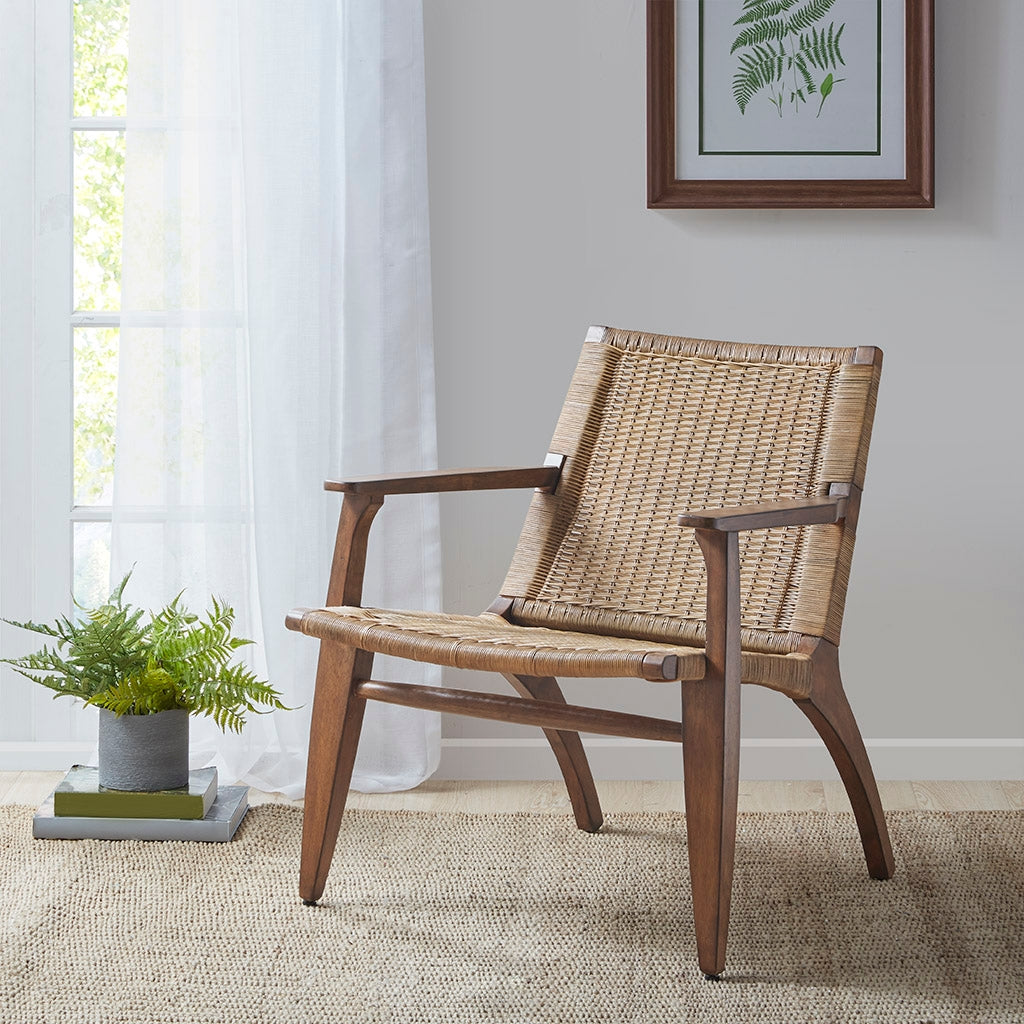 Rustic Farmhouse Ratten Seat Arm Chair, Natural