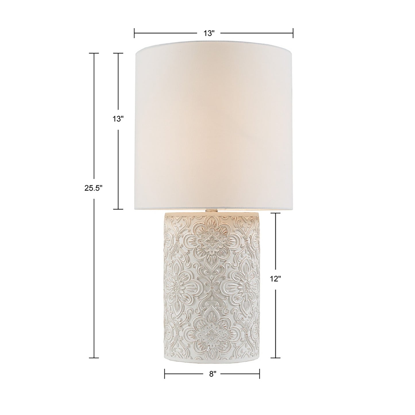 Dimmable Farmhouse Distressed Floral Table Lamp, Cream