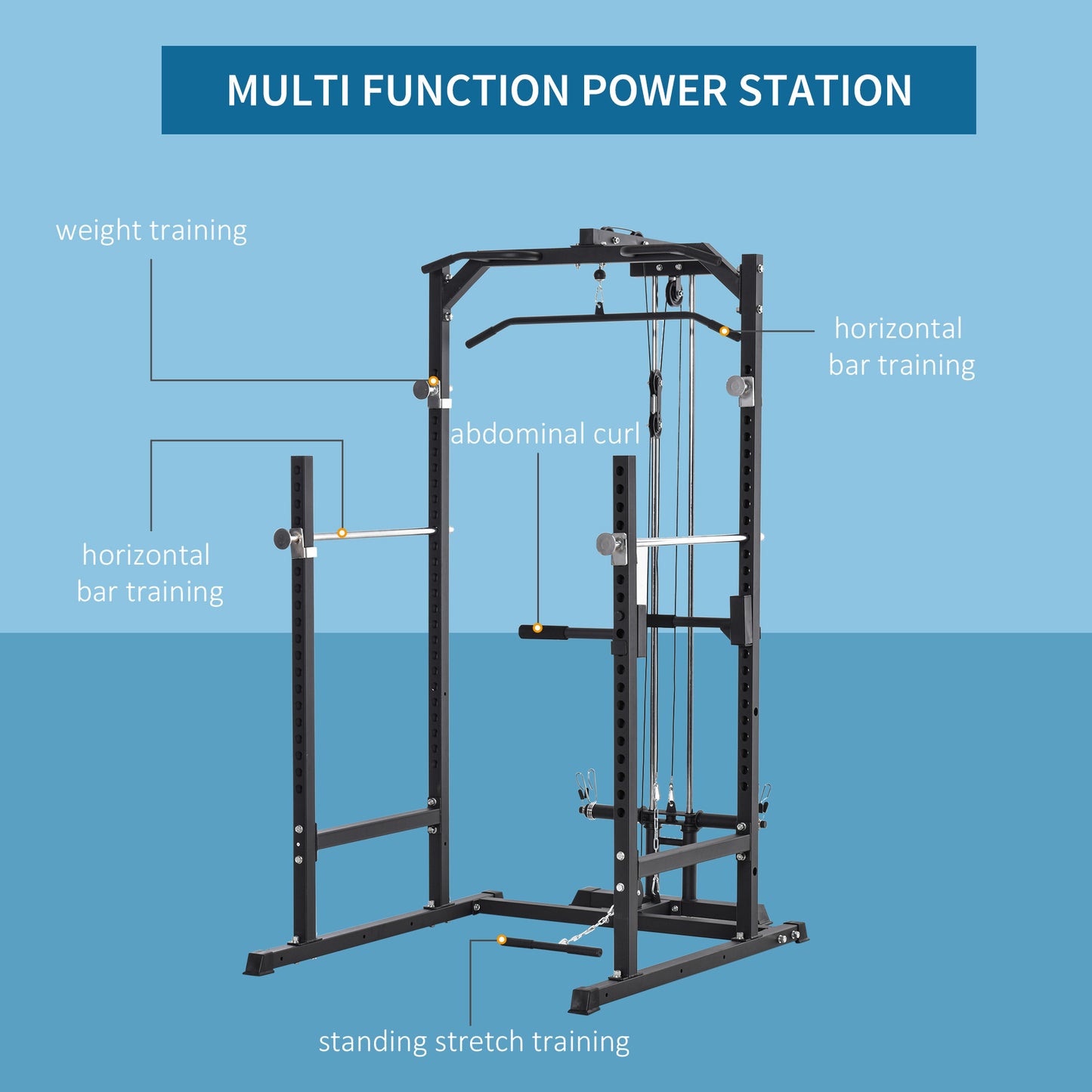 Power Cage, Power Rack with LAT Pulldown Attachment, Pull-up Bar, T Bar Row Landmine and Dip Handle, Strength Training Workout Station, for Home Gym, 800lbs Capacity