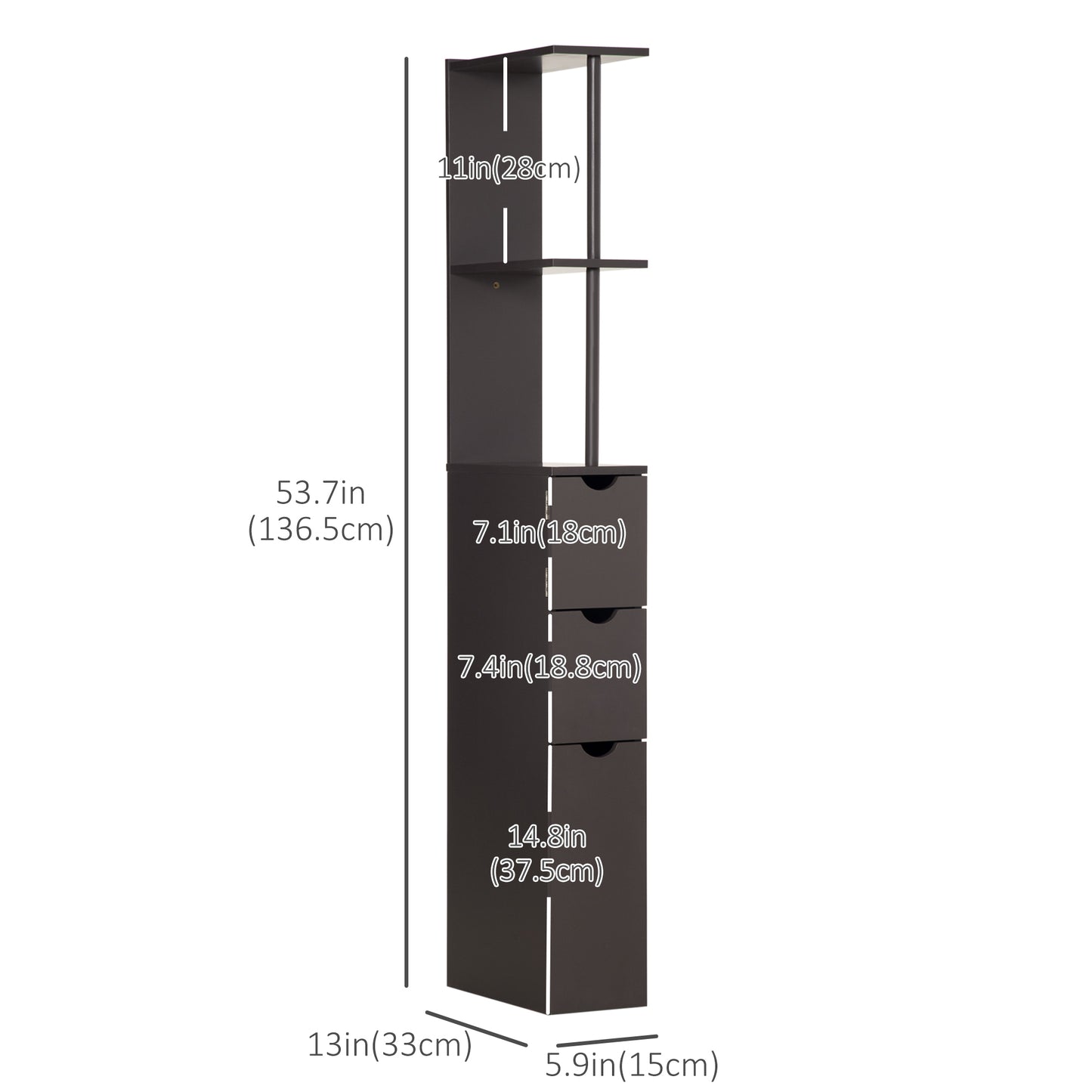 Tall Bathroom Storage Cabinet with Scrolled Cupboard Drawer and Open Shelves Space Saving Design