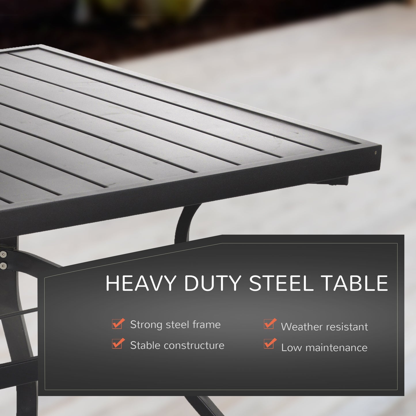 5pc Patio Garden Table Set Outdoor Furniture Dining Set w/ Metal Slat Finish and 1.75" Umbrella Hole for Backyard Porch, Grey