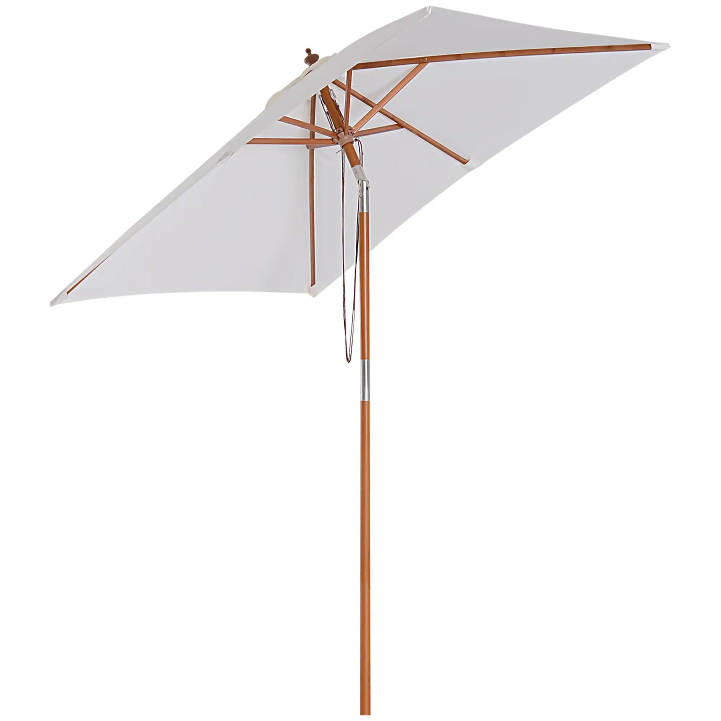 6.6x5ft Fir Wooden Patio Umbrella with Tilt Mechanism 6 Ribs Garden Sunshade, inCream White