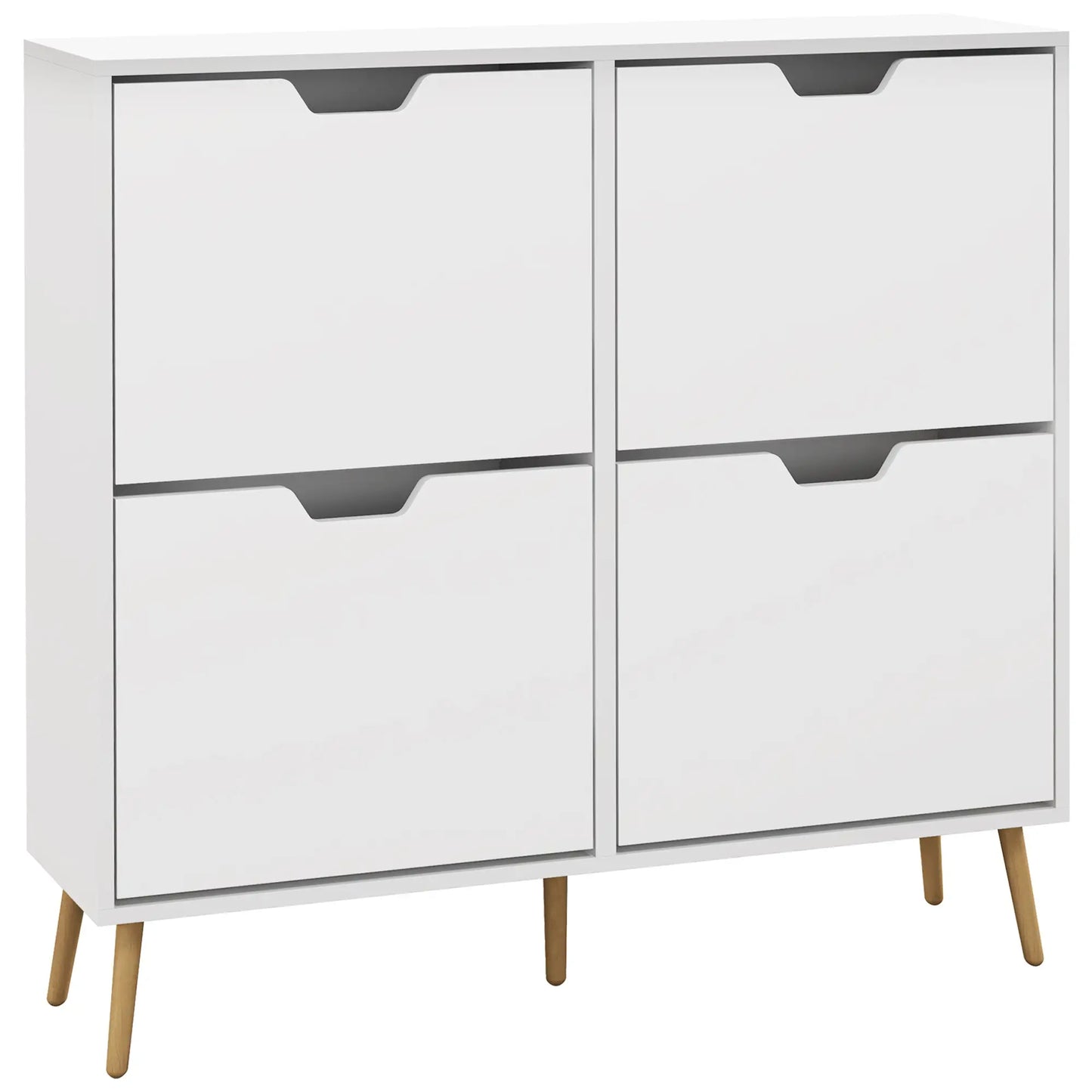 Shoe Storage Cabinet with 4 Flip Drawers and Adjustable Shelf, for 16 Pairs of Shoes, in White