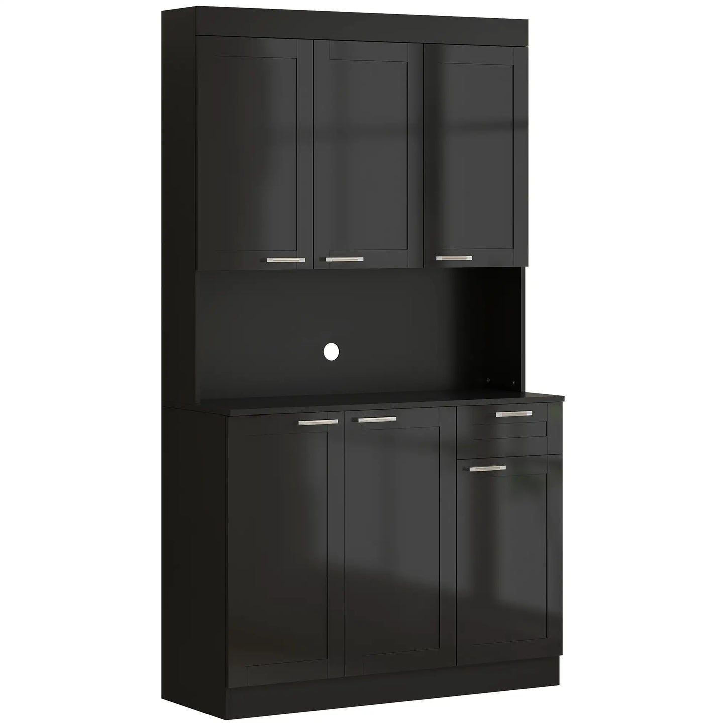 Kitchen Pantry Cabinet with Large Storage, Adjustable Shelves, High Gloss Black