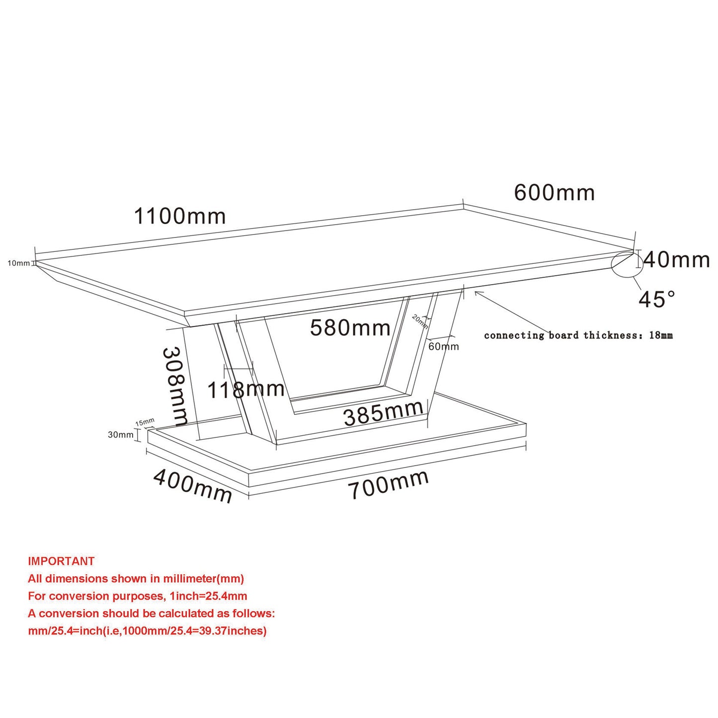 Forna Rectangular Coffee Table in Natural and Black