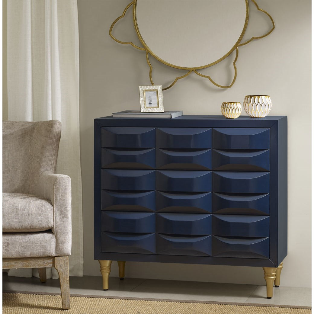 Gloss Wood Finish 3-Drawer Chest, Navy Blue (Ltl)