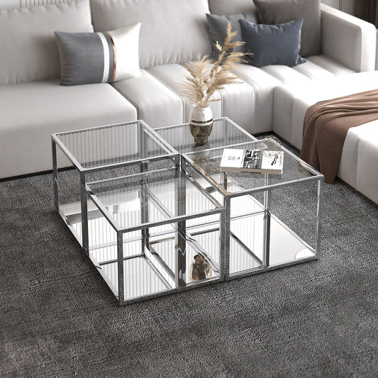 Casini 4pc Multi-Tier Coffee Table Set in Silver