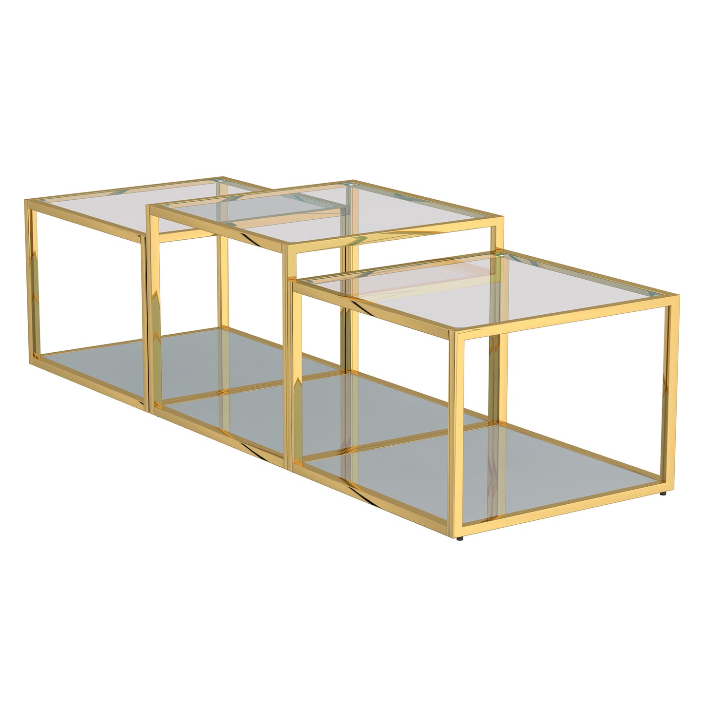 Casini 3pc Multi-Tier Coffee Table Set in Gold