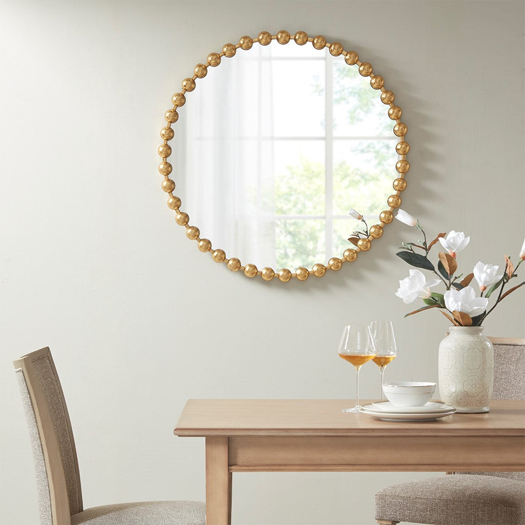 Round Iron Framed Wall Decor Mirror, Gold 27"