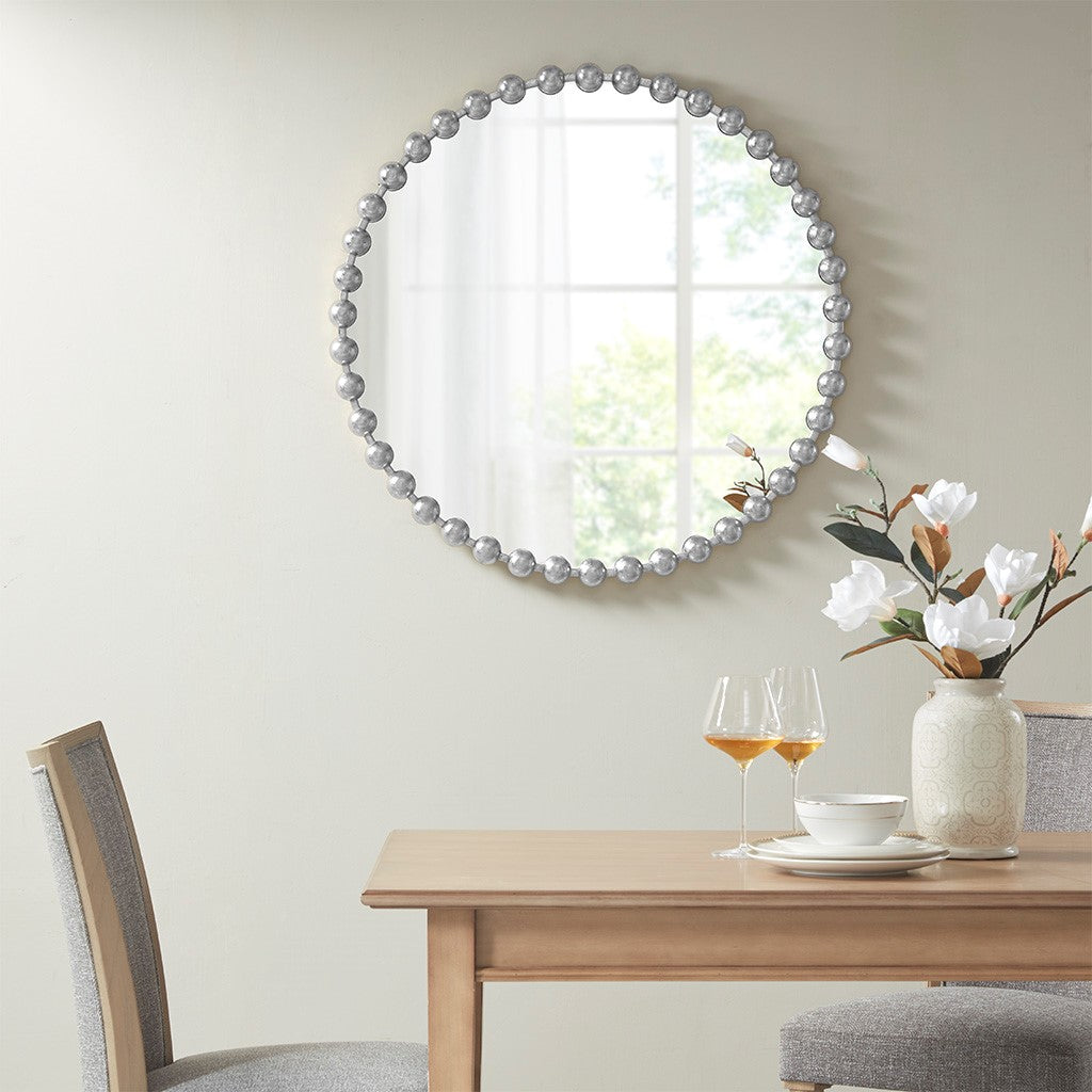 Round Iron Framed Wall Decor Mirror, Silver 27"