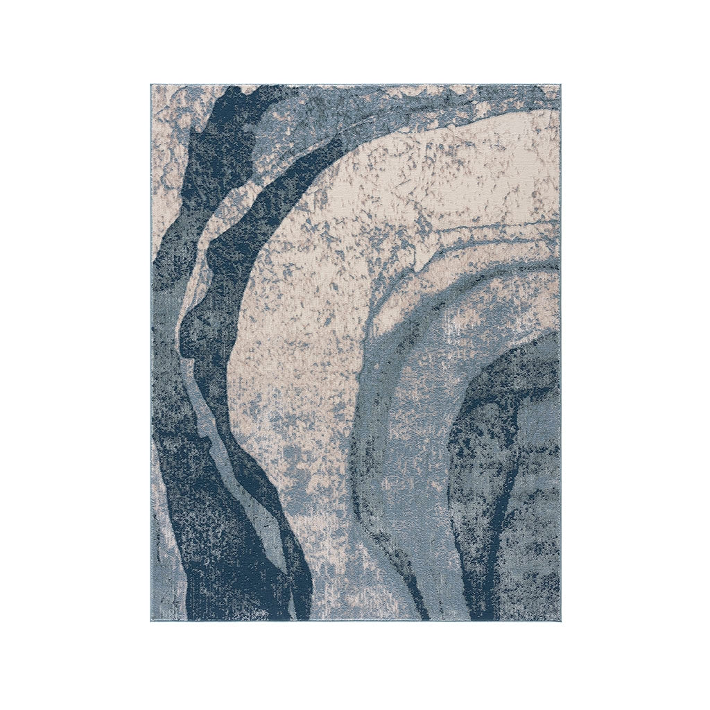 Abstract Grace Wave Area Rug 8x10/5x7/6x9, Blue