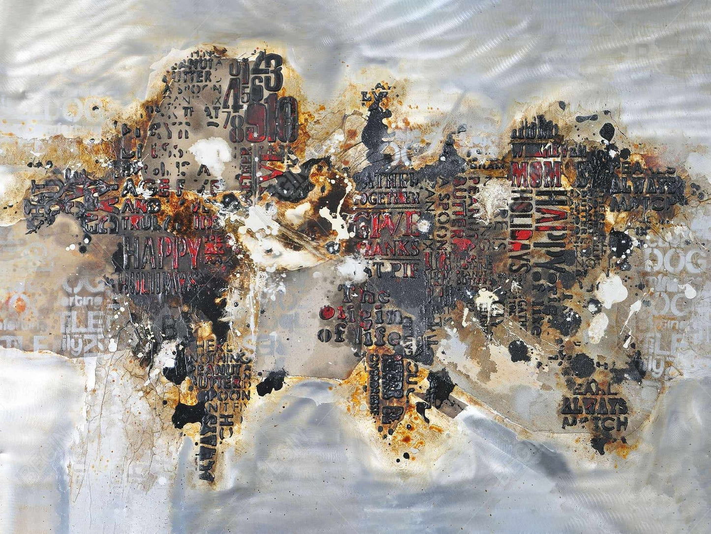 Texturized World Map with | Framed Print On Canvas 36" X 48"