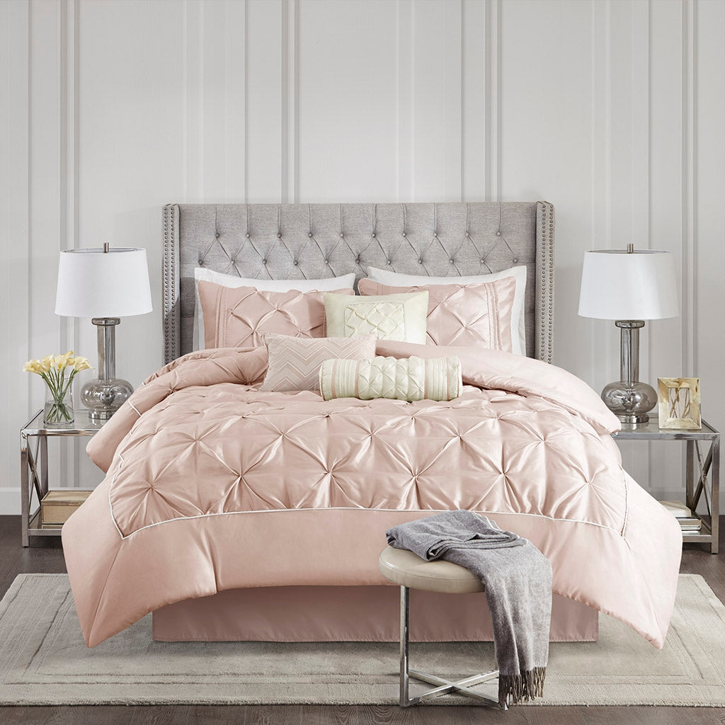 Silky Tufted 7-Piece Comforter Set, Blush