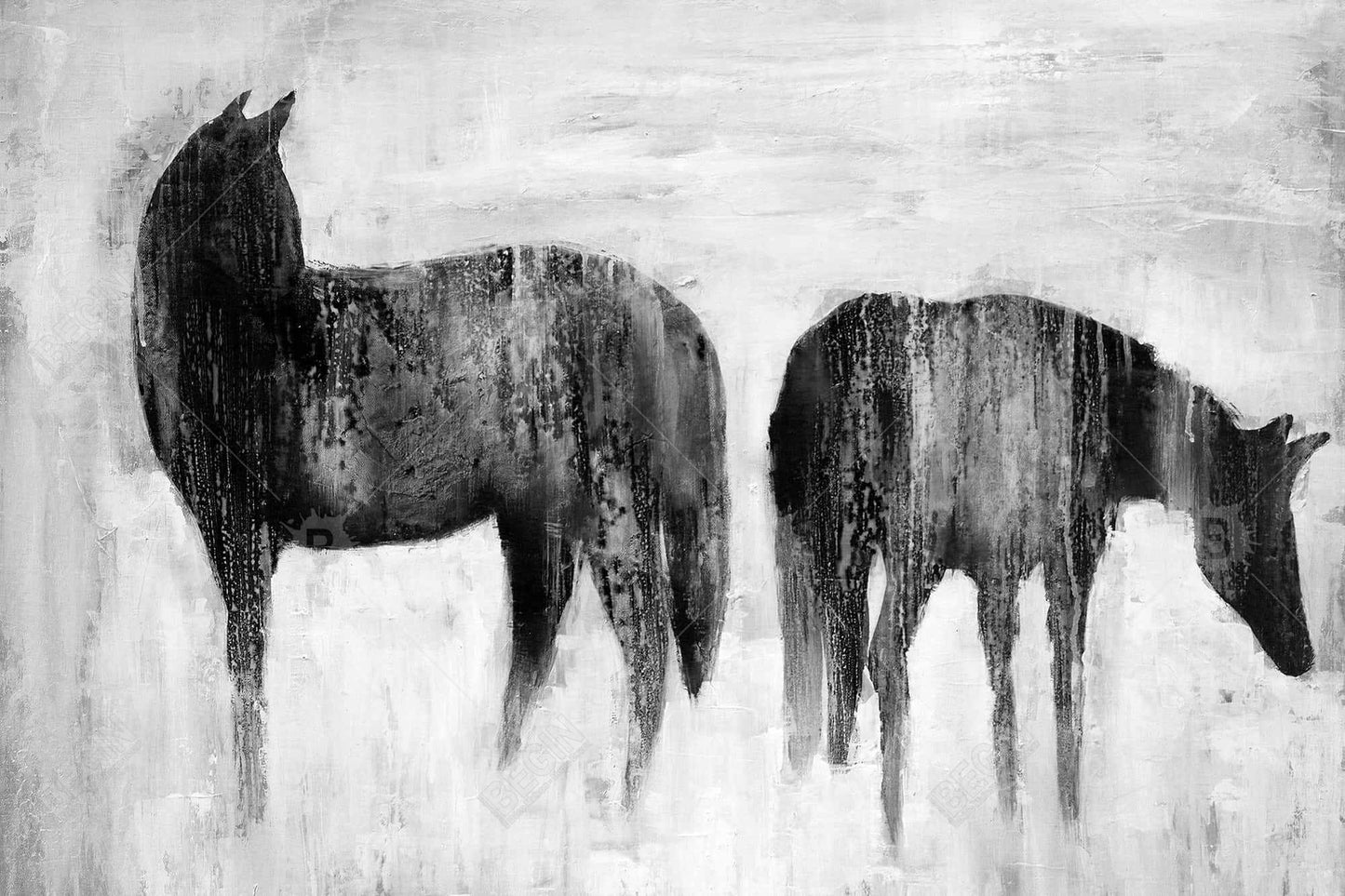 Horses Silhouettes in | Fine Art Print On Canvas 24" X 36"