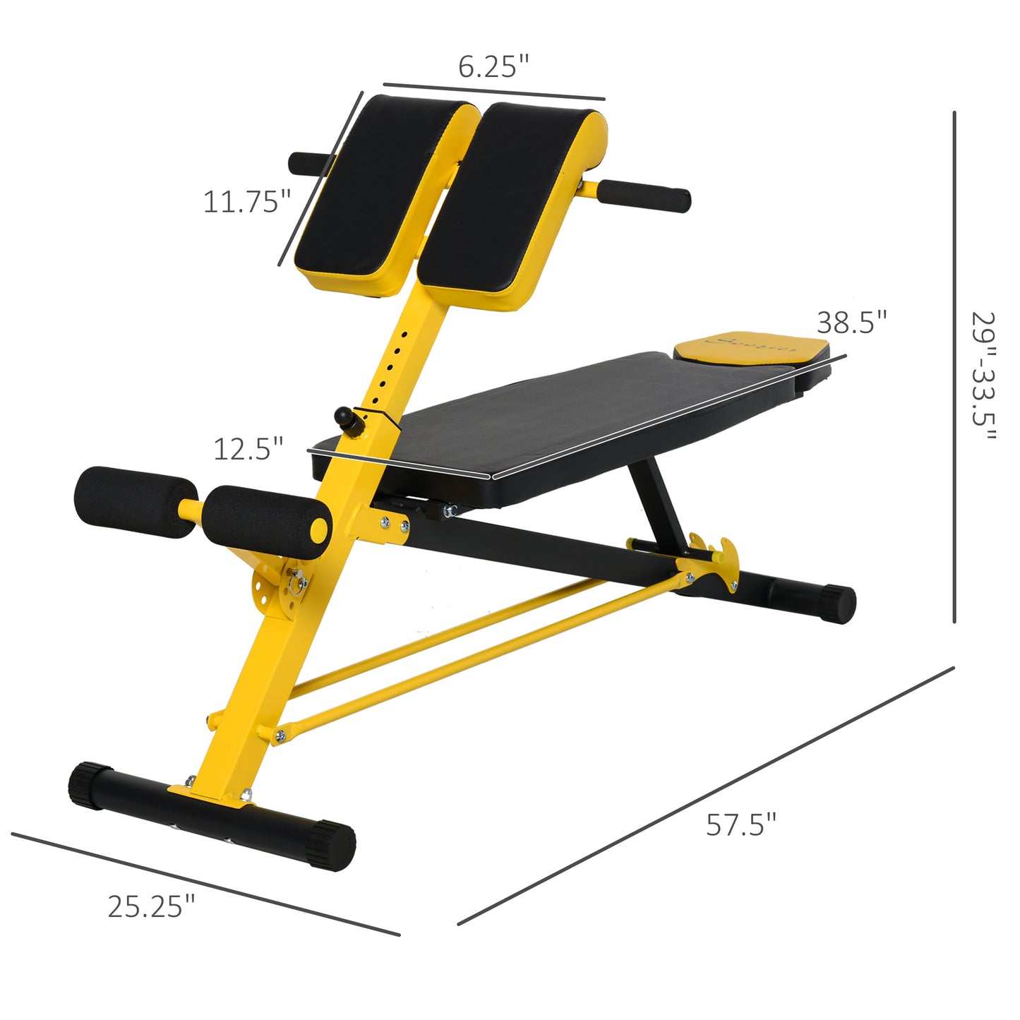 Adjustable Weight Bench Roman Chair Exercise Training Multi-Functional Hyper Extension Bench Dumbbell Bench Ab Sit up Decline Flat Black and Yellow