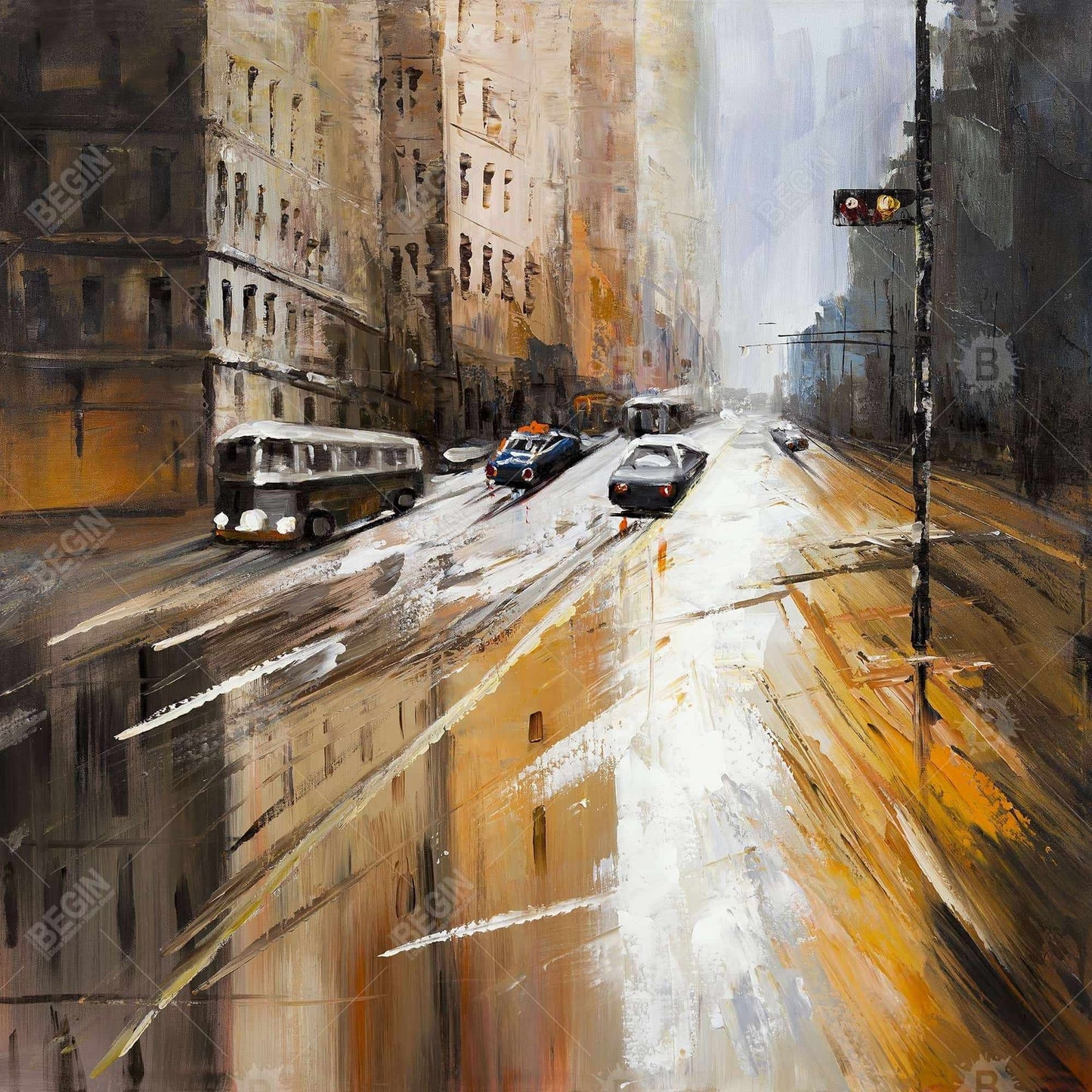 Abstract City Street | Framed Print On Canvas 24" X 24"