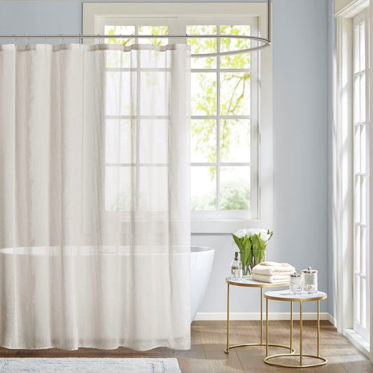 Striped Sheer Shower Curtain, White