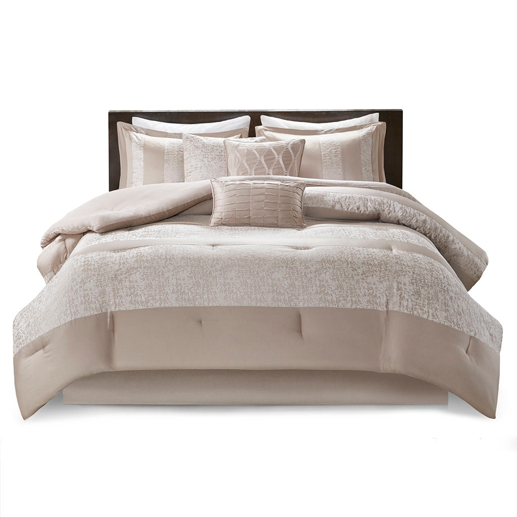 Textured Chennile 7-Piece Comforter Set, Neutral Taupe