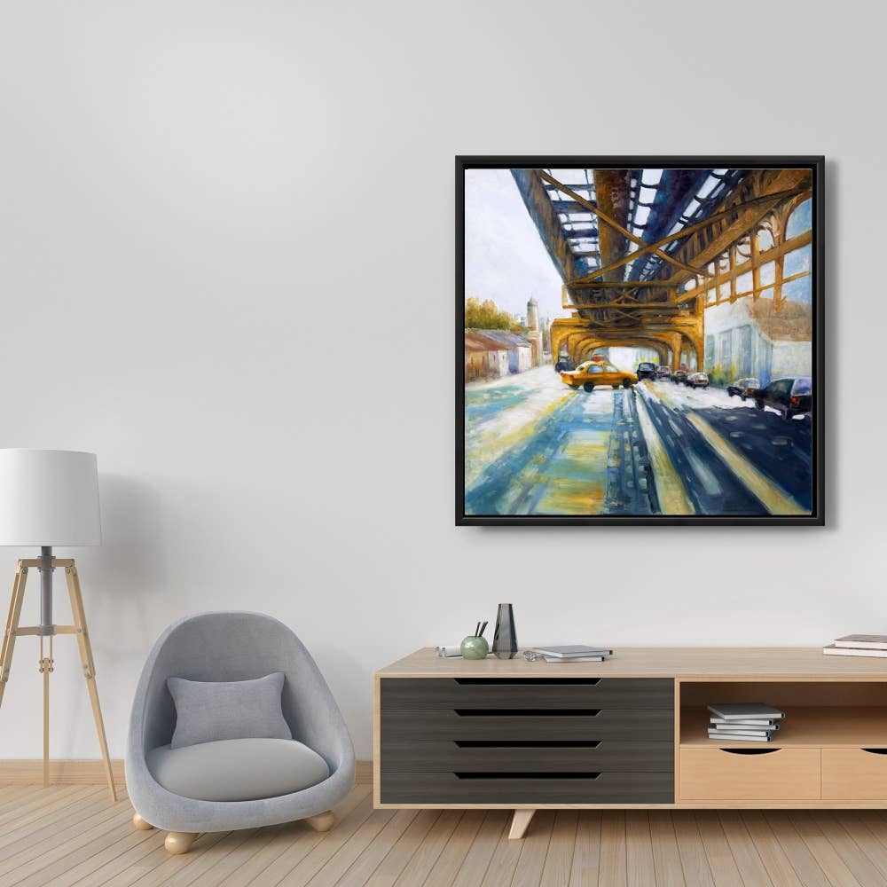 Cars Under the Bridge | Framed Print On Canvas 36" X 36"