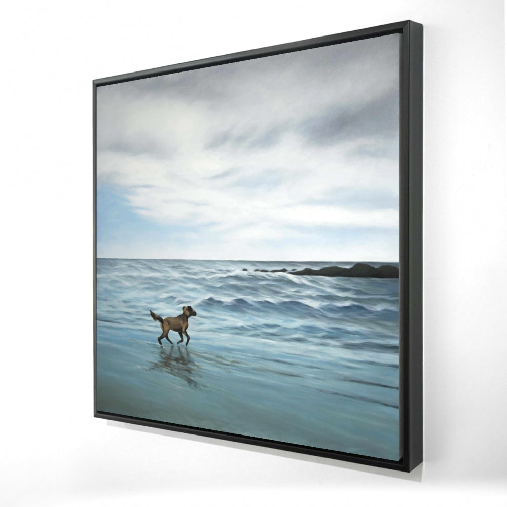 Dog On the Beach | Framed Print On Canvas 48" X 48"