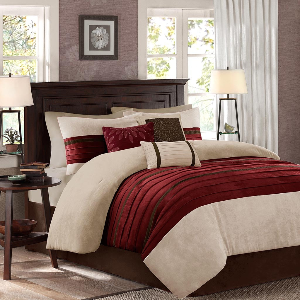 Vera 7-Piece Microsuede Comforter Set, Red