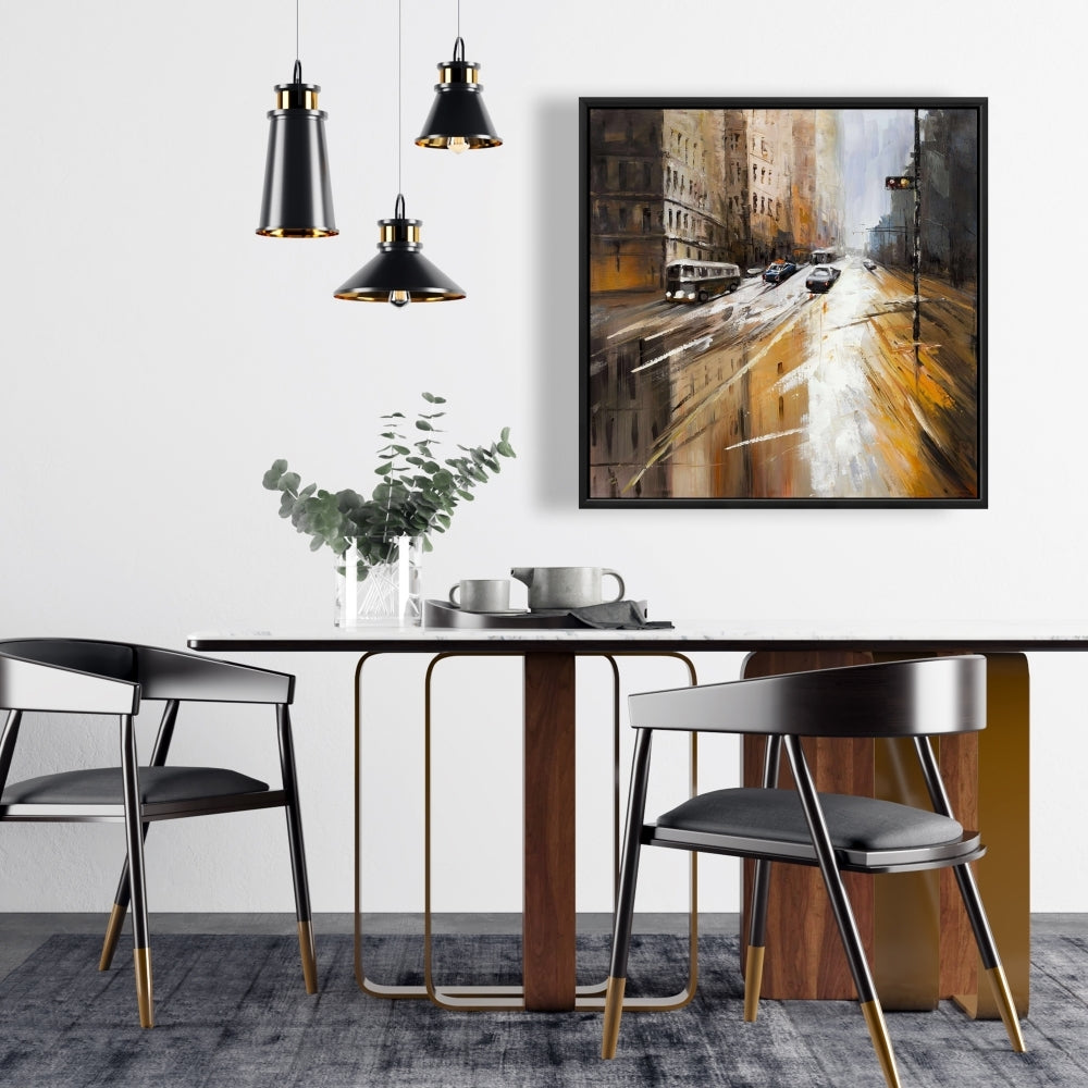 Abstract City Street | Framed Print On Canvas 24" X 24"