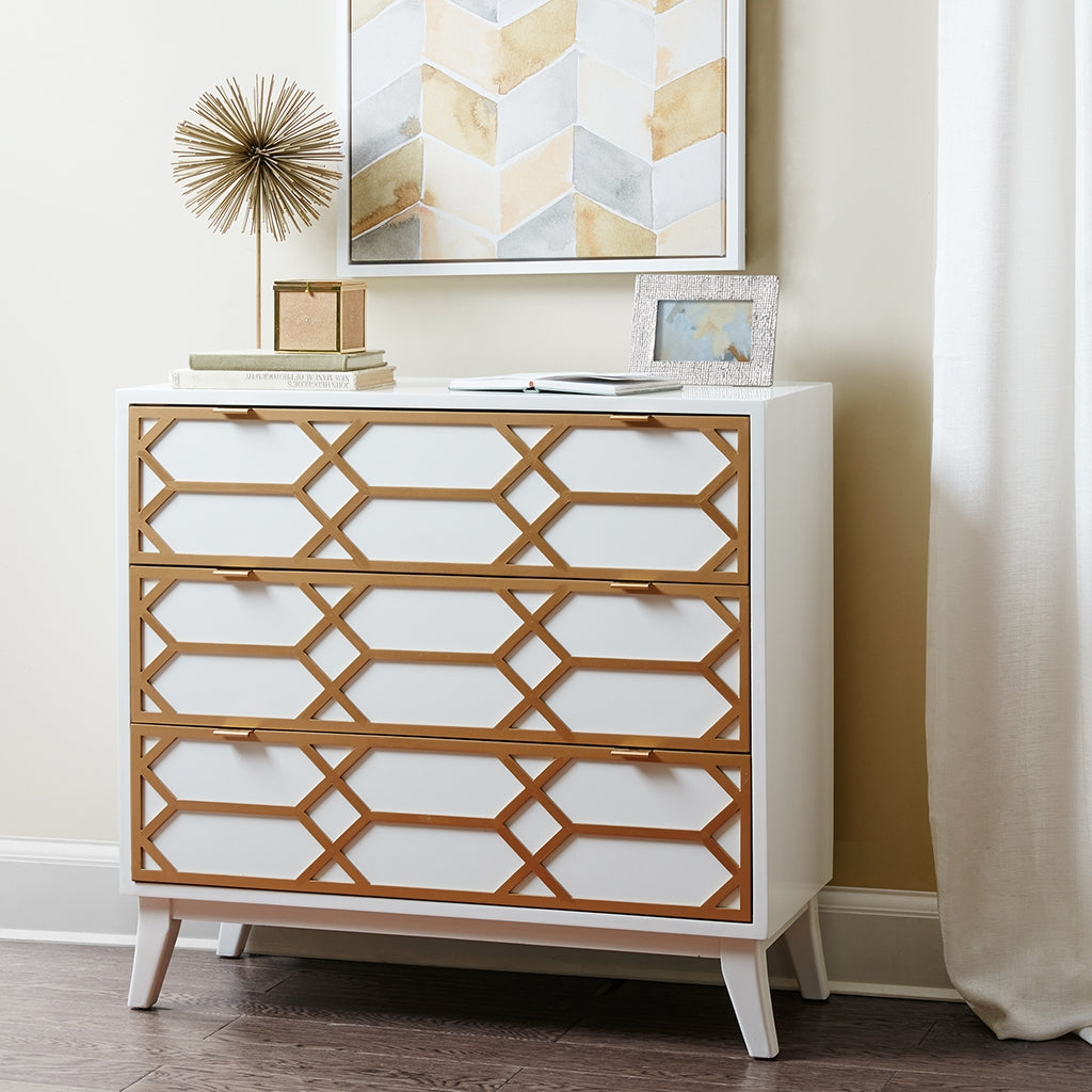 3-Drawer Gold Lattice Accent Chest *