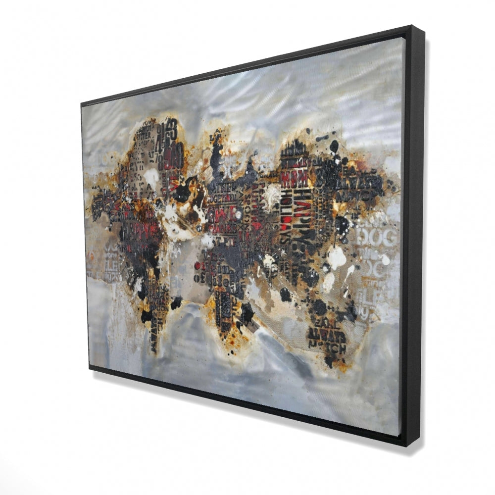 Texturized World Map with | Framed Print On Canvas 36" X 48"